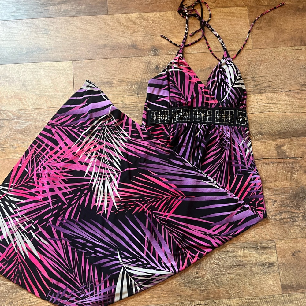 Apt. 9 Pink & Purple Palm-Print Maxi Dress
